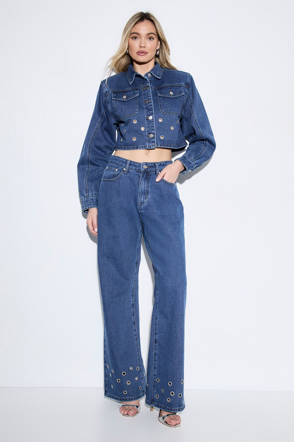 MissPap Eyelet Detail Denim Jean Mid Wash