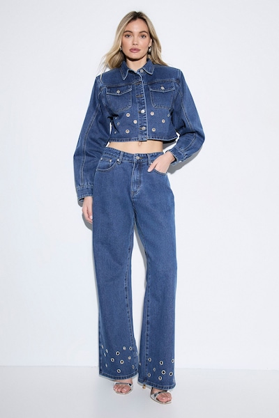 MissPap Eyelet Detail Denim Jean Mid Wash