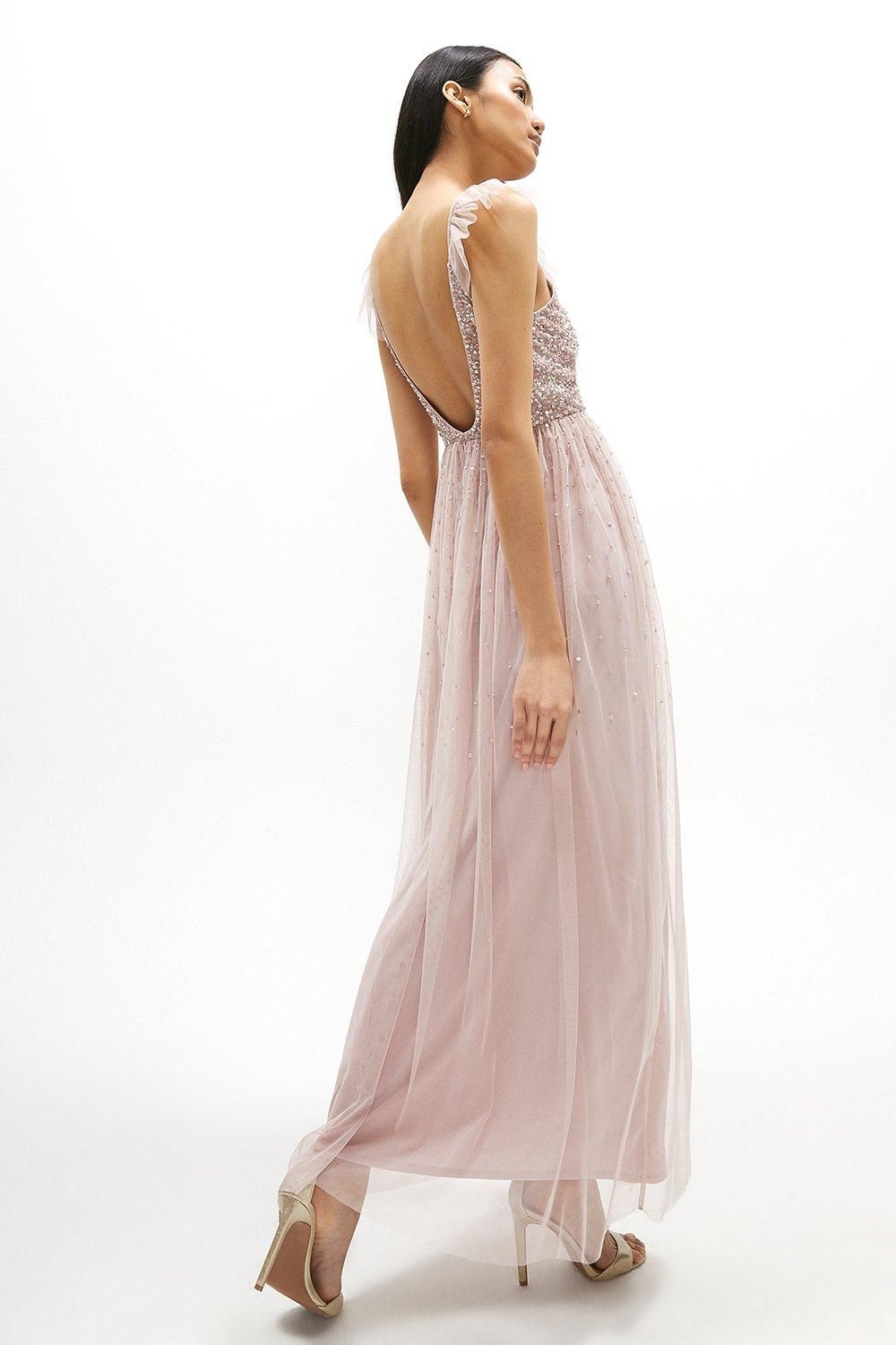 Coast Sequin Bodice Frill Sleeve Maxi Dress Blush image 3