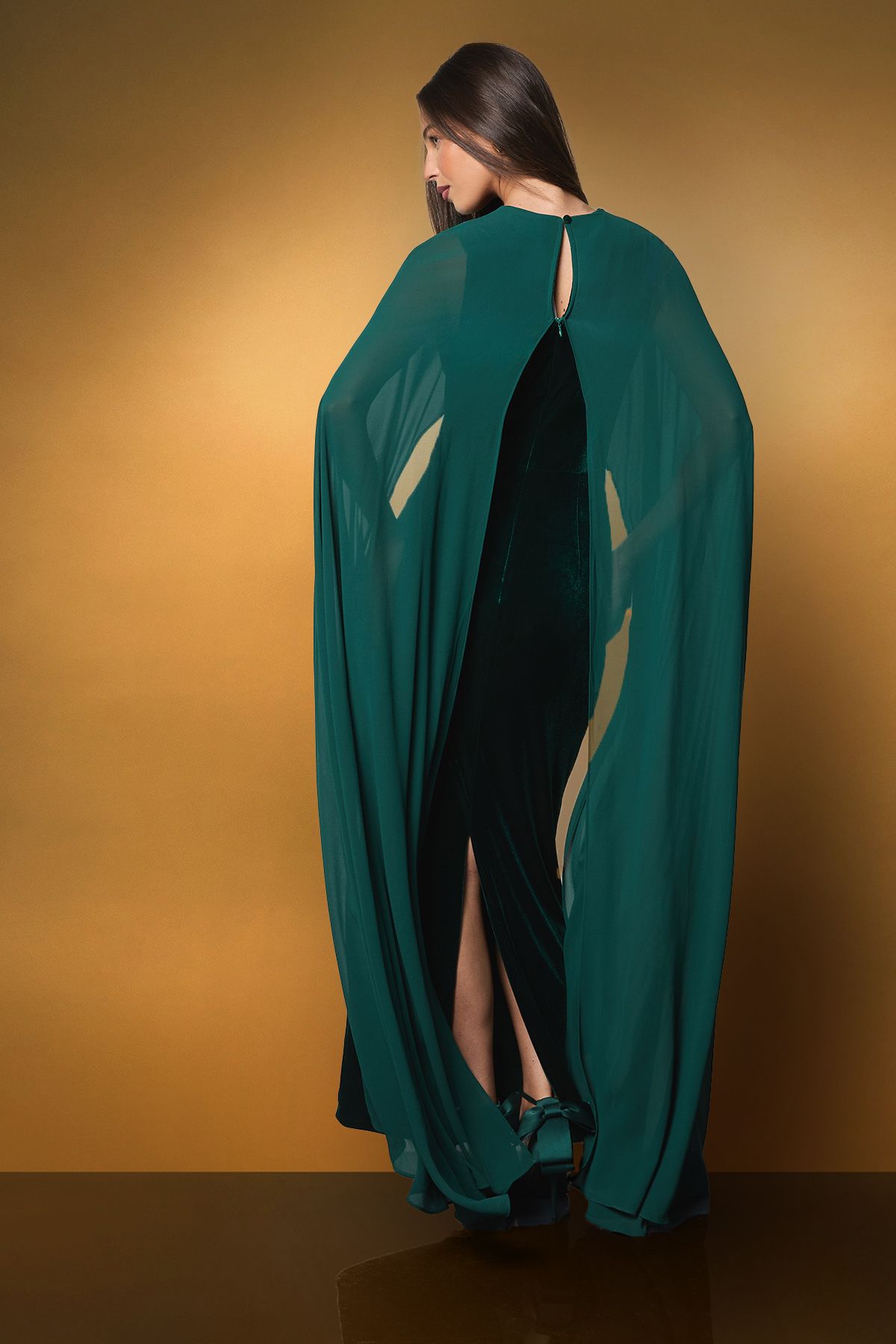 Coast Velvet Cape Dress Emerald image 3