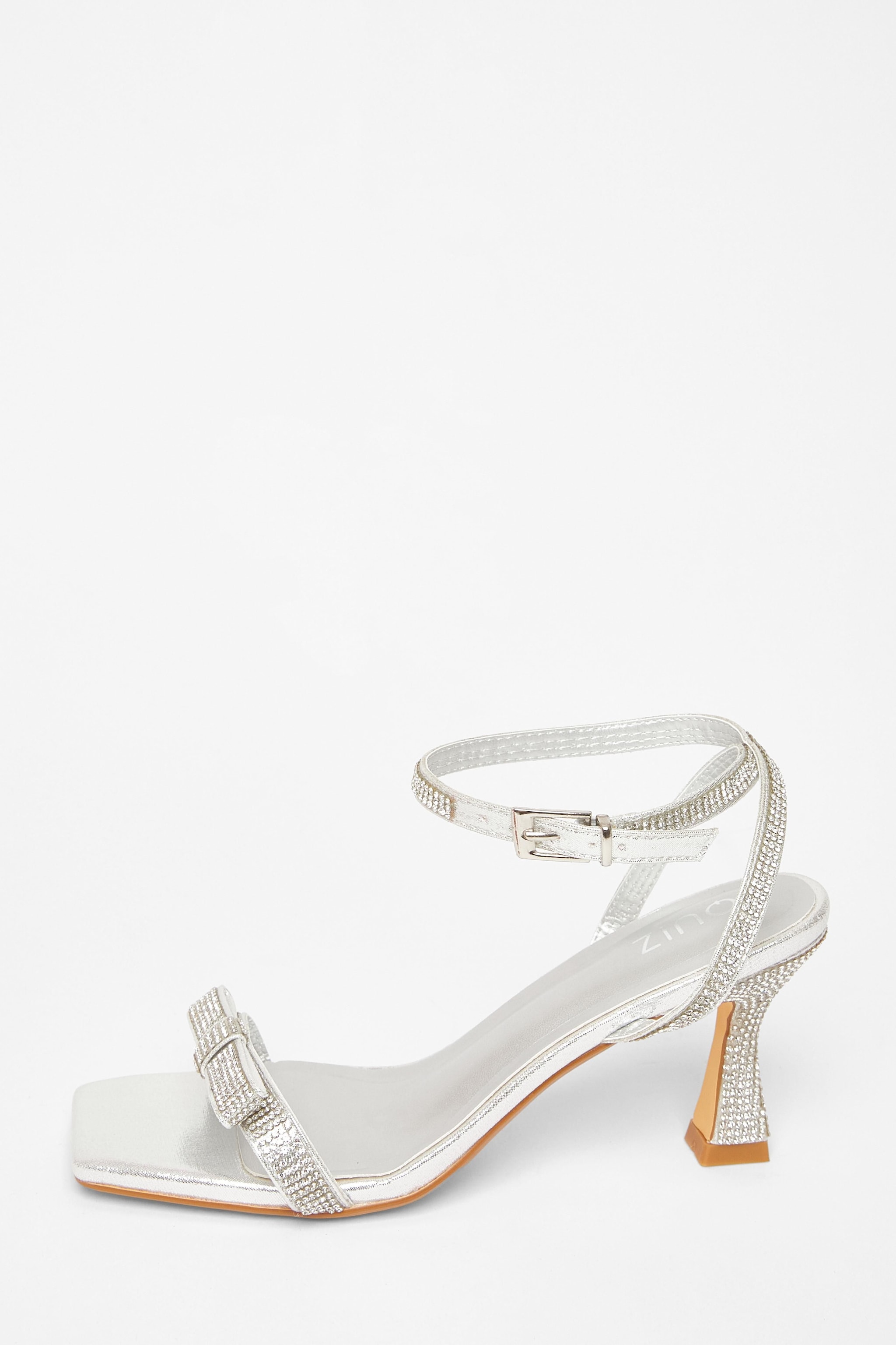 Quiz Silver Diamante Bow Front Heels image 3