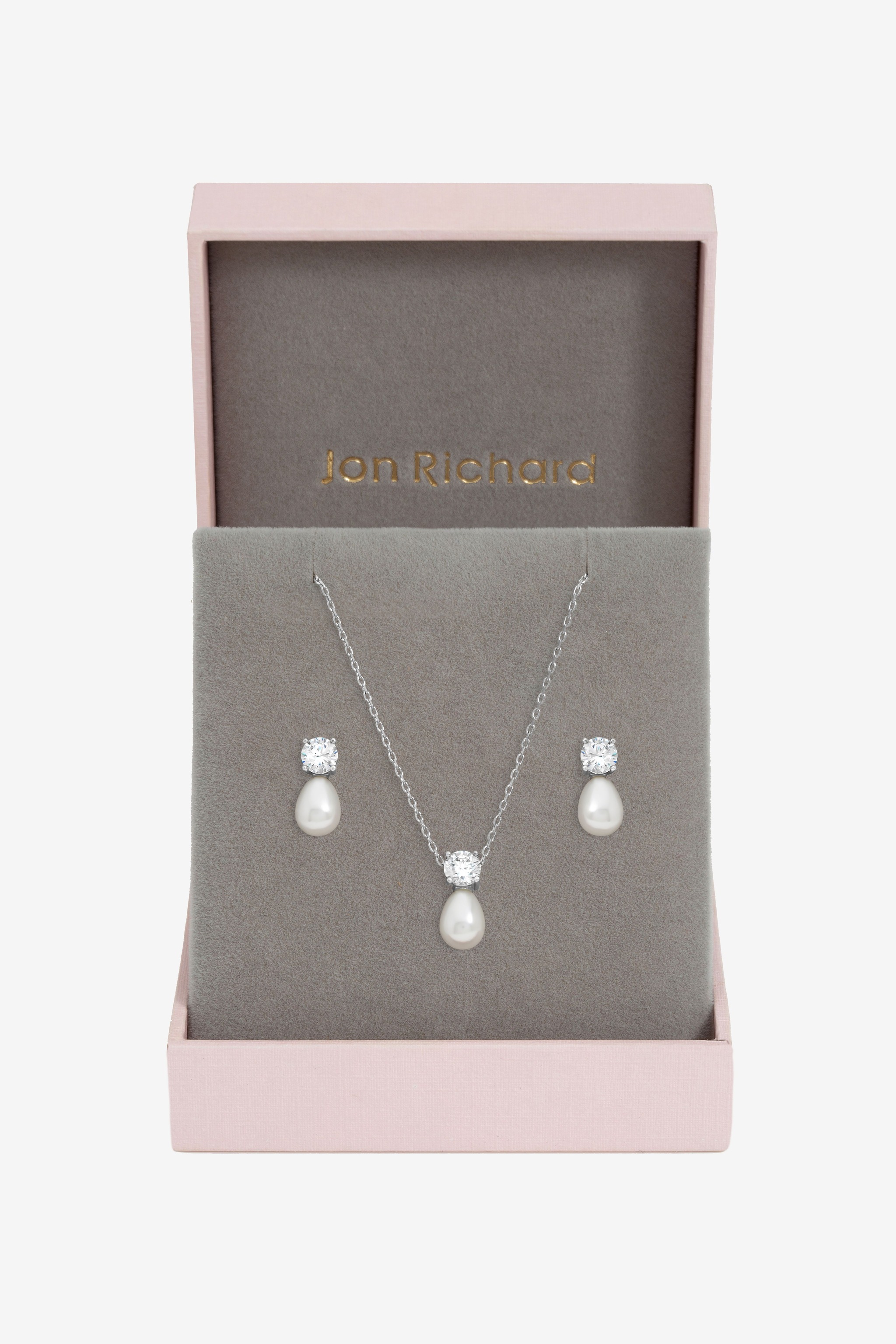 Jon Richard Rhodium Plated Crystal and Pearl Bridal Set - Gift Box