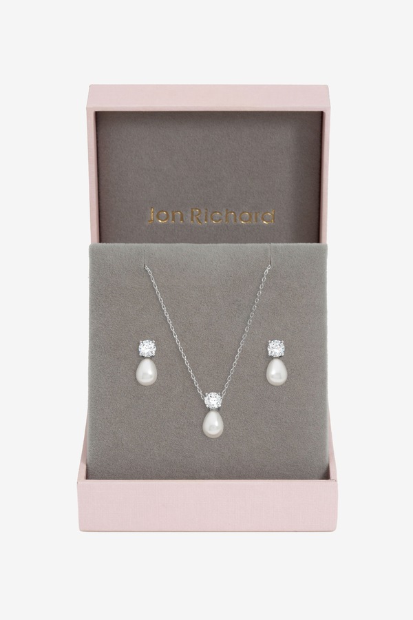 Jon Richard Rhodium Plated Crystal and Pearl Bridal Set - Gift Box