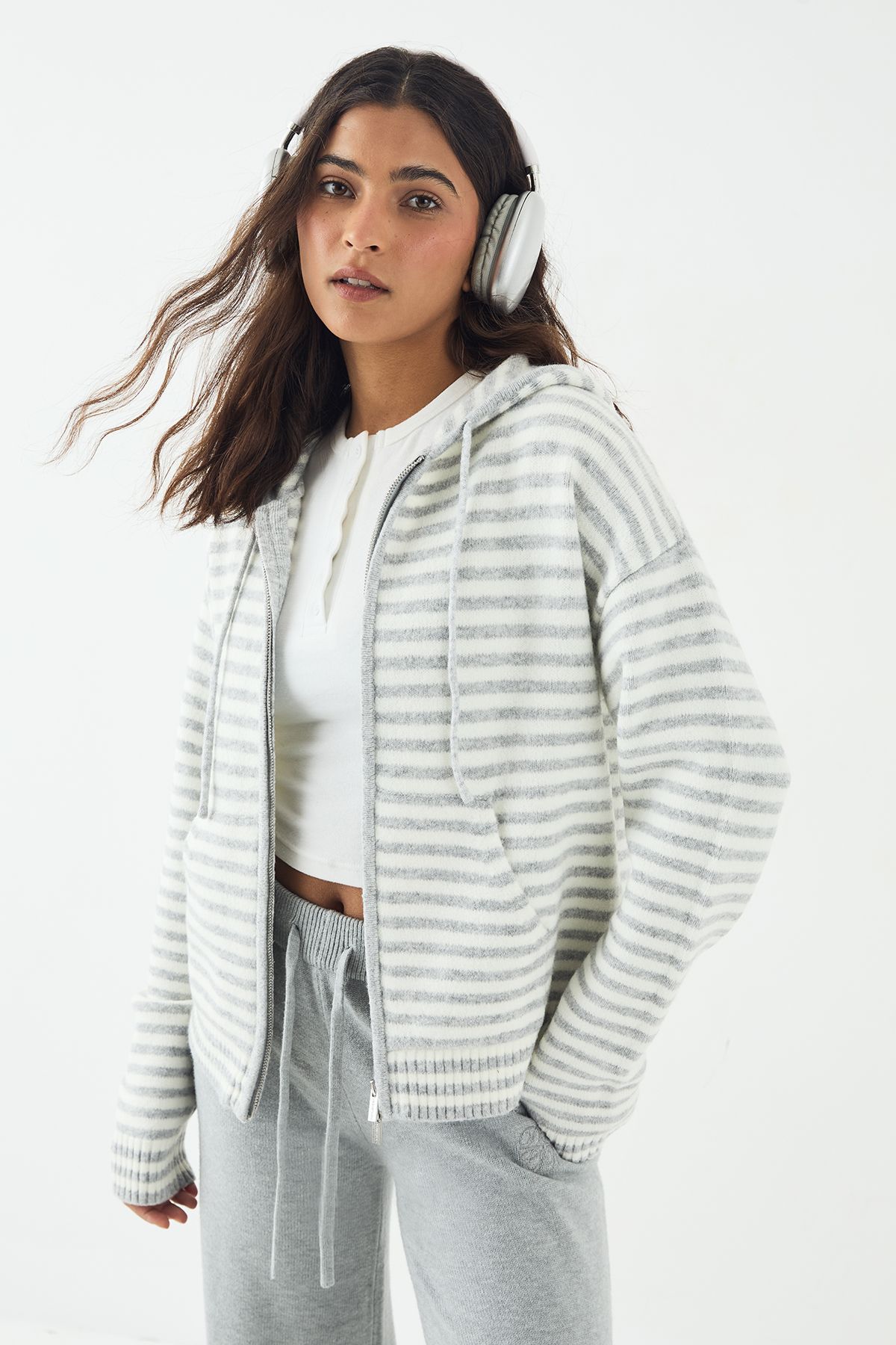 DSGN Studio DSGN Studio Stripe Knitted Hoodie Grey