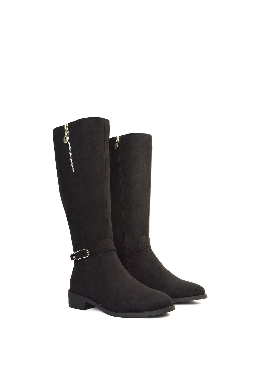 XY London 'Georgina' Knee High Boots Low Heel Zip Up Calf Riding Biker With Ankle Strap image 3