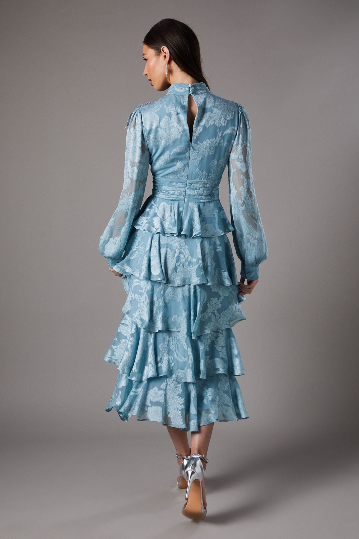 Coast Jacquard Tiered Midi Dress Ice Blue image 3
