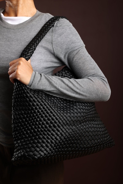 Where's That From 'Stone' Weave Detail Faux Leather Shoulder Bag