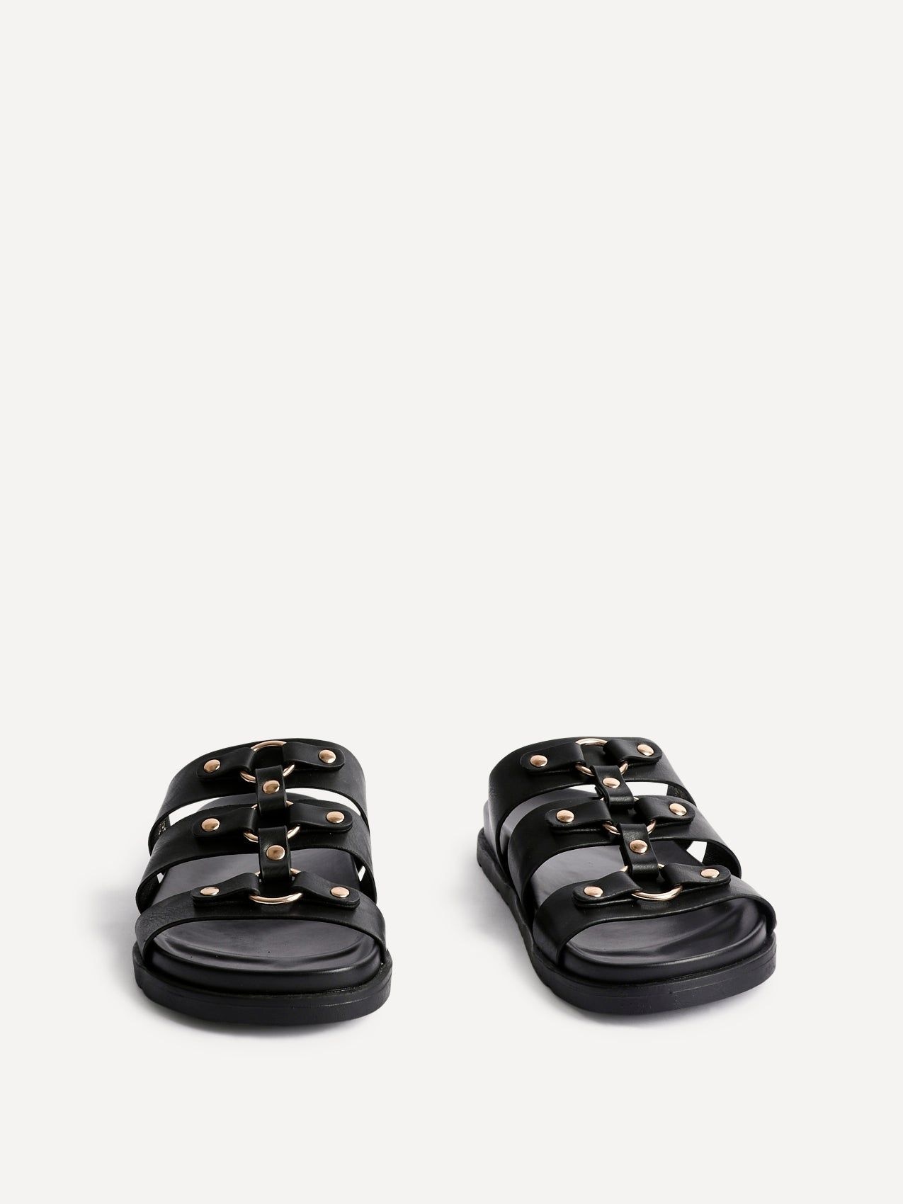Linzi Marcia Black Faux Leather Studded Gladiator Slip On Sandals image 3