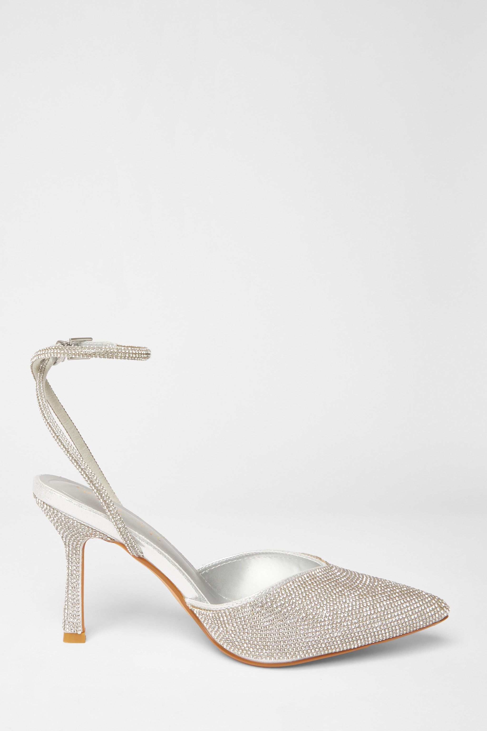 Quiz Silver Wide Fit Embellished Court Heels image 5