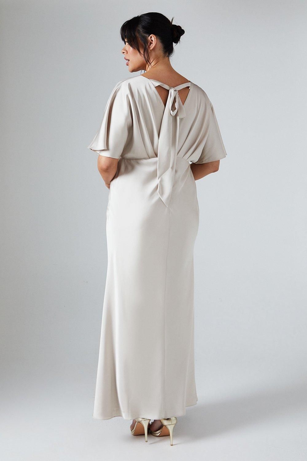 Coast Plus Batwing Sleeve Satin Fishtail Maxi Bridesmaid Dress Champagne image 3