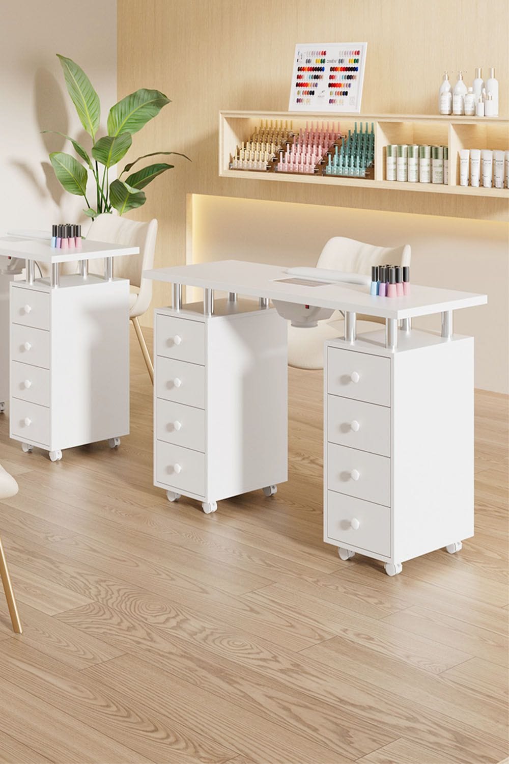 Living and Home Professional Fashion Makeup Desk Dresser Manicure Table Nail Desk with Rolling Wheels For Spa Beauty Salon & Home image 2