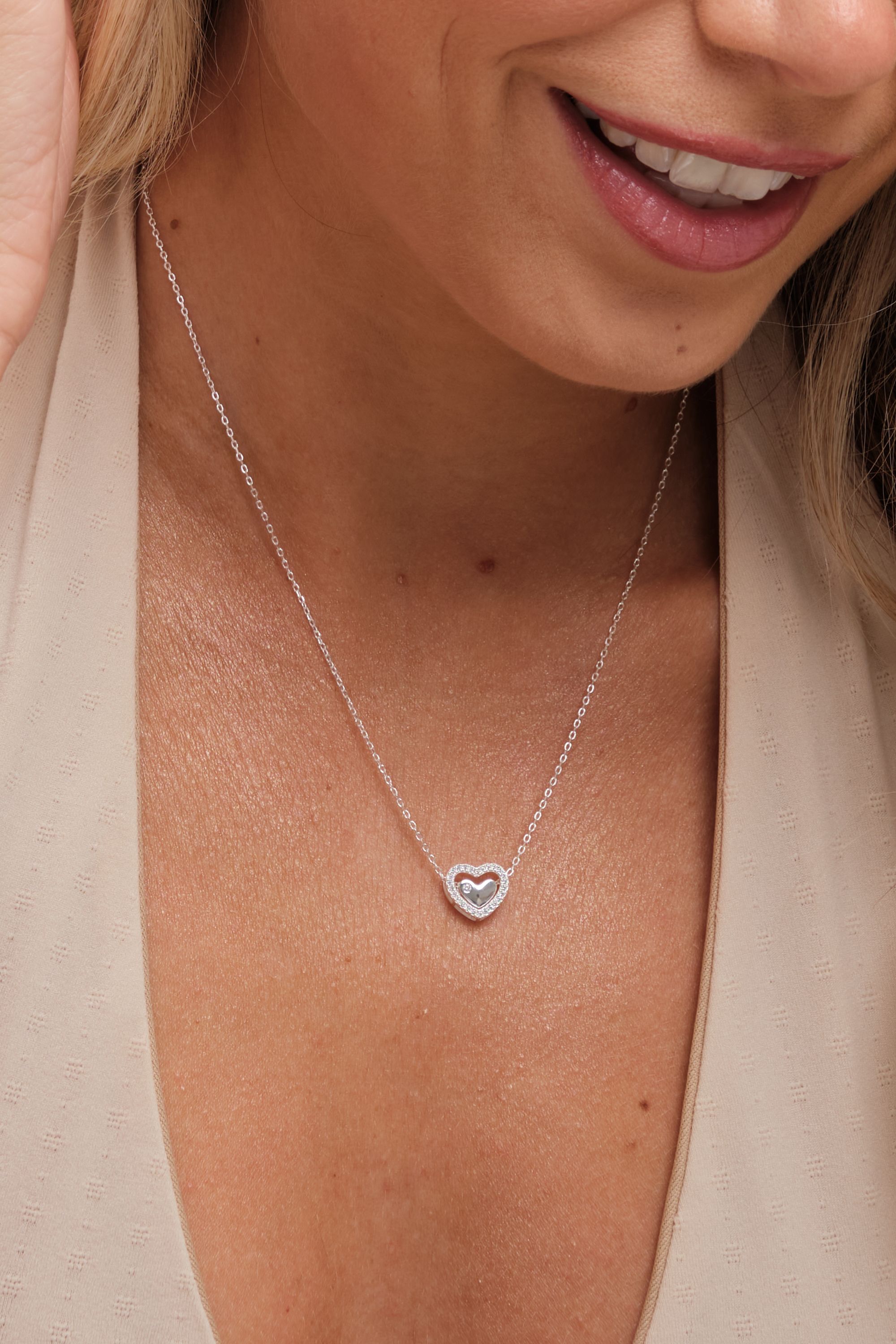 Simply Silver Sterling Silver 925 Cubic Zirconia Heart Halo Pendant image 2