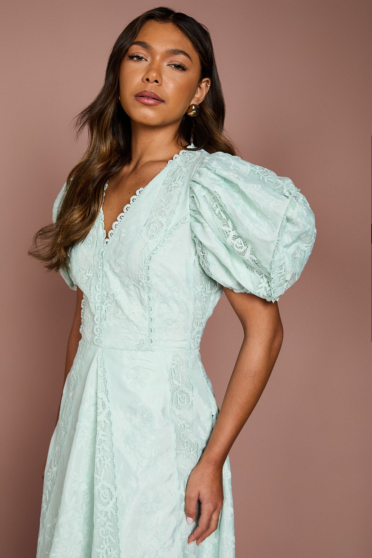 Coast Puff Sleeve Lace Midi Dress Mint image 4