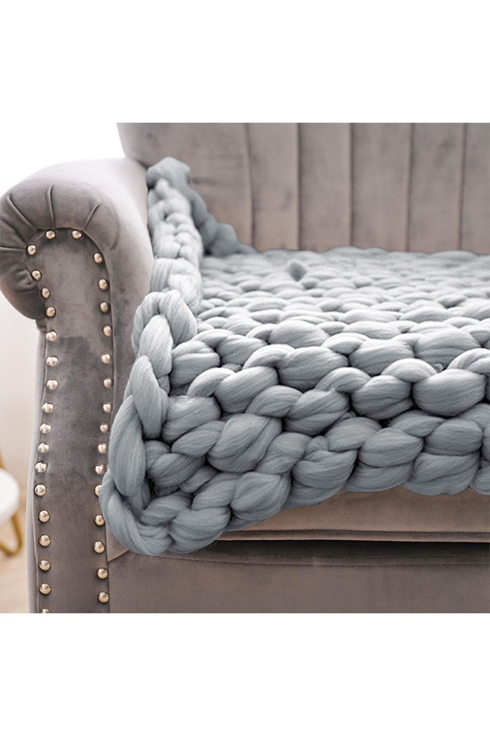 Living and Home 60cm L x 60cm W Office Chunky Knitted Cover Leg Blanket Sofa Chair Decor Throw Blanket, Grey image 3