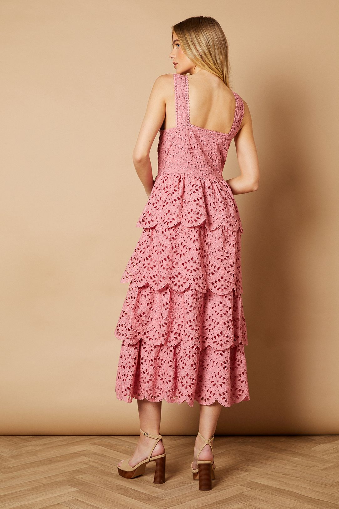 Oasis Scallop Trim Broderie Midi Dress Dusty Rose image 3