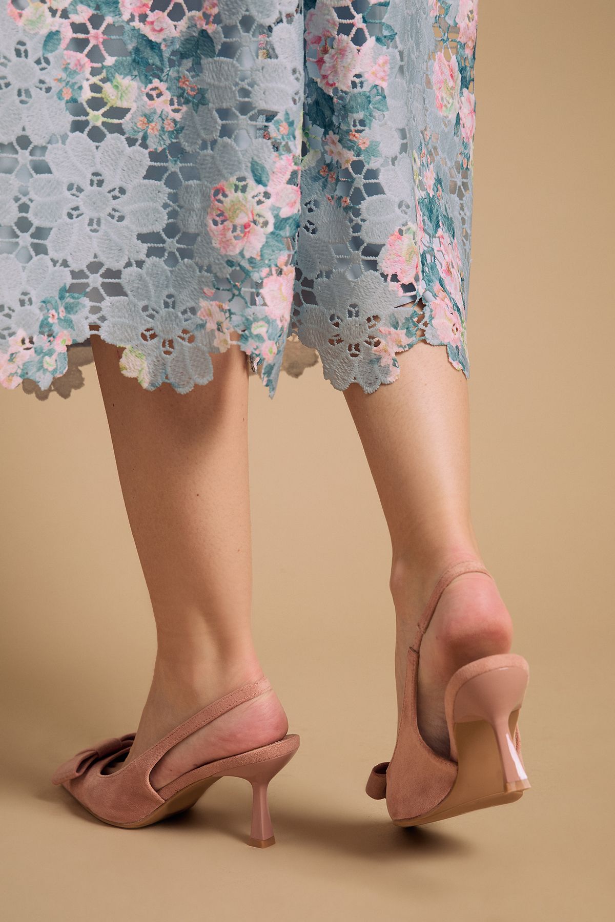 Oasis Kiki Faux Suede Bow Detail Stiletto Heel Court Shoes Pink image 3