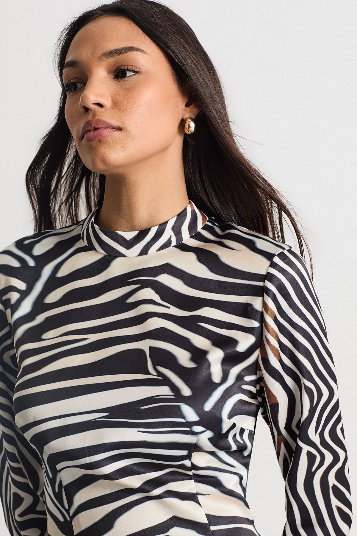 Warehouse Zebra Printed Satin Panelled Maxi Dress Animal image 4
