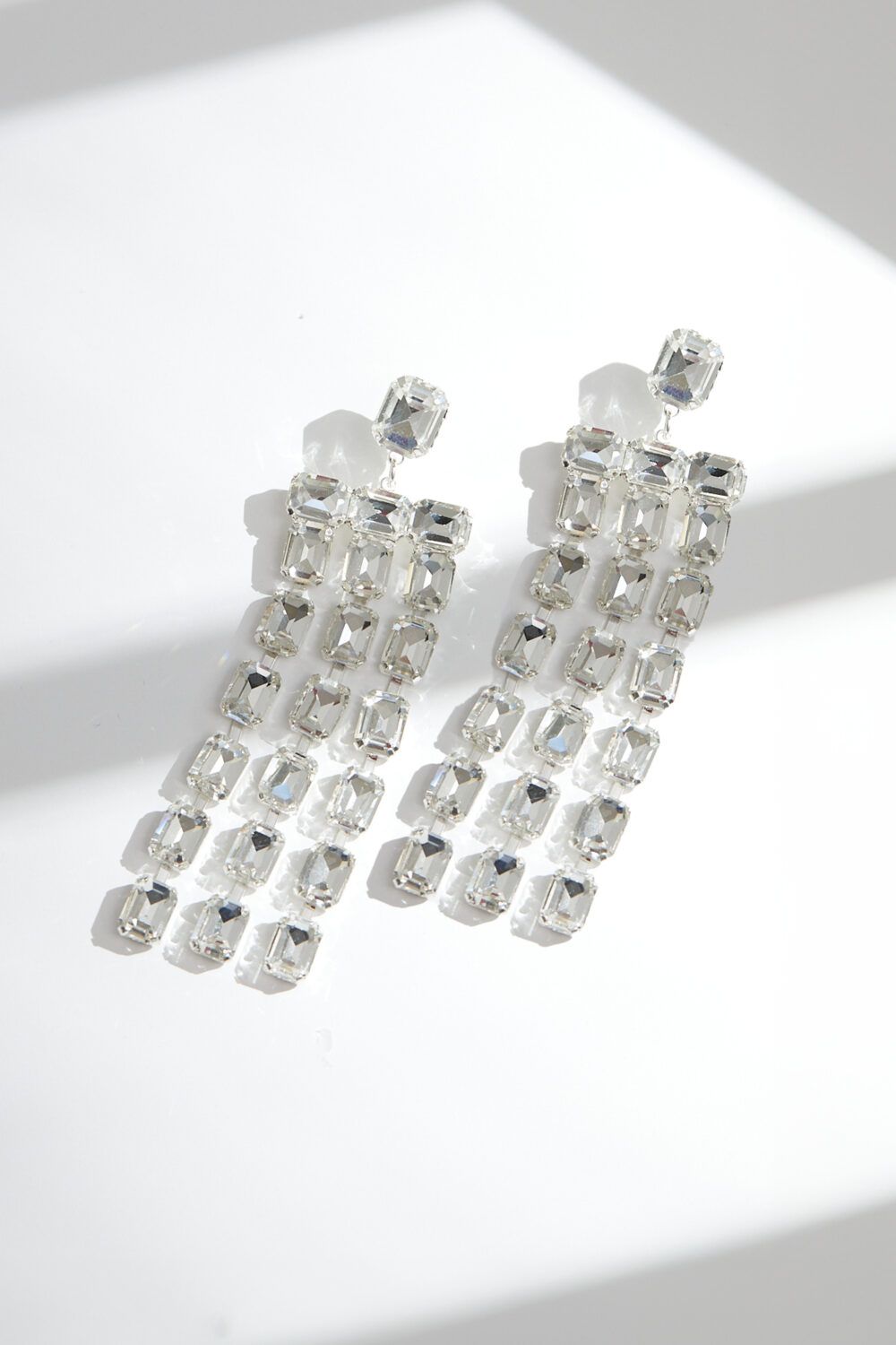 Mood Silver Crystal Mirror Statement Drop Earrings