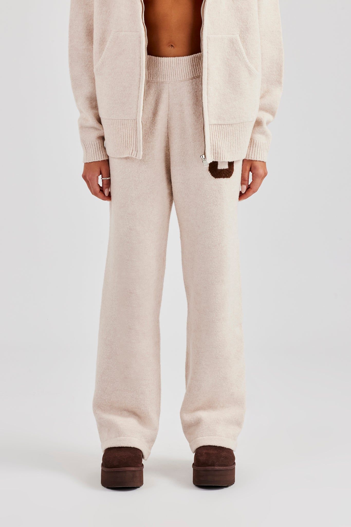 Cernucci Knitted Wide Leg Jogger - Off White image 4
