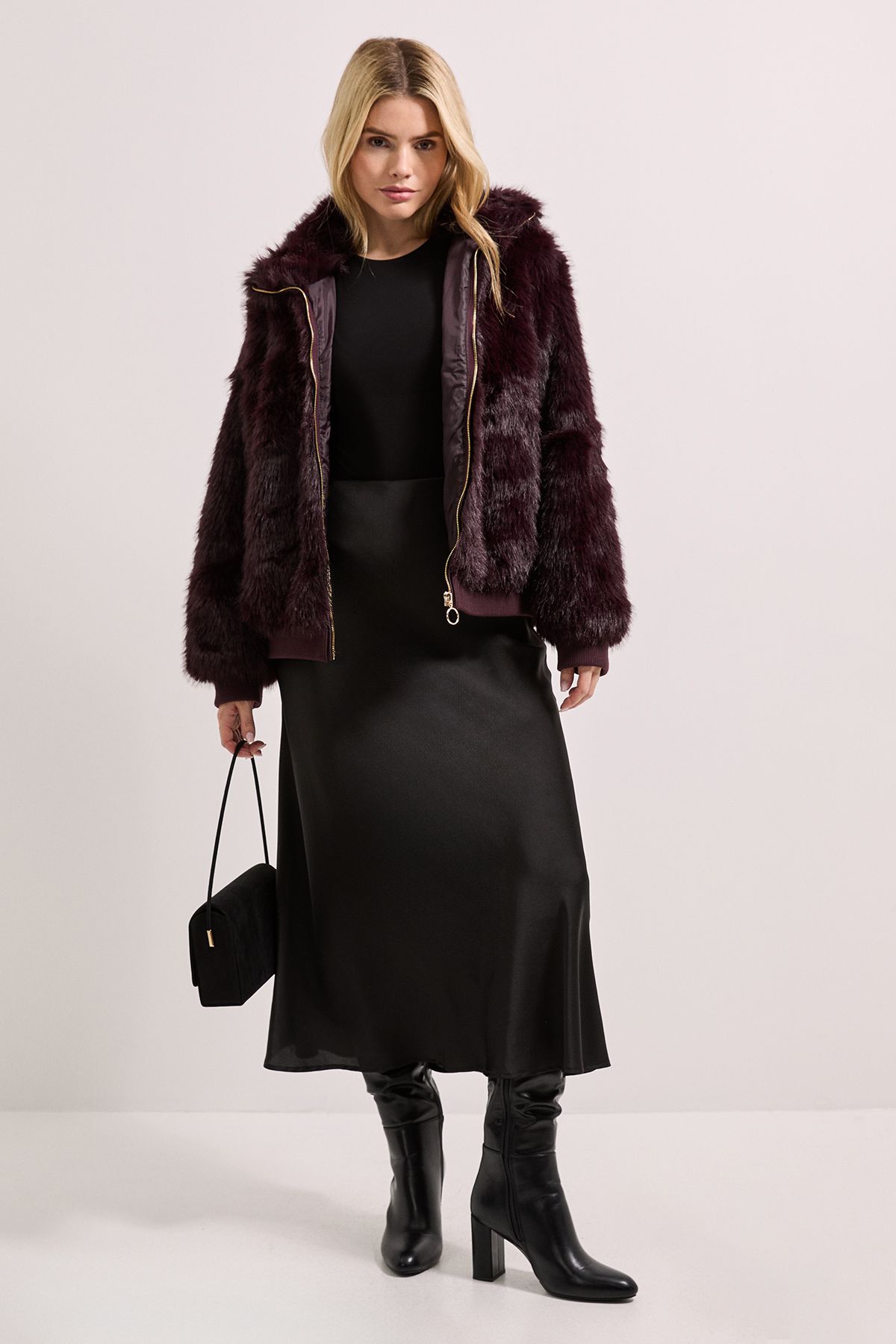 Dorothy Perkins Faux Fur Bomber Jacket Berry image 2