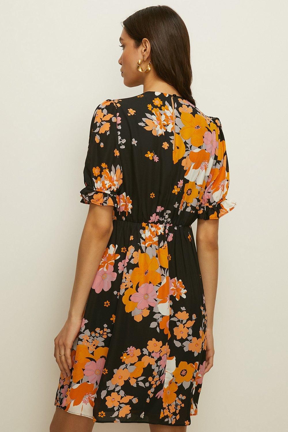 Oasis Vibrant Floral Puff Sleeve Skater Tea Dress Multi image 3
