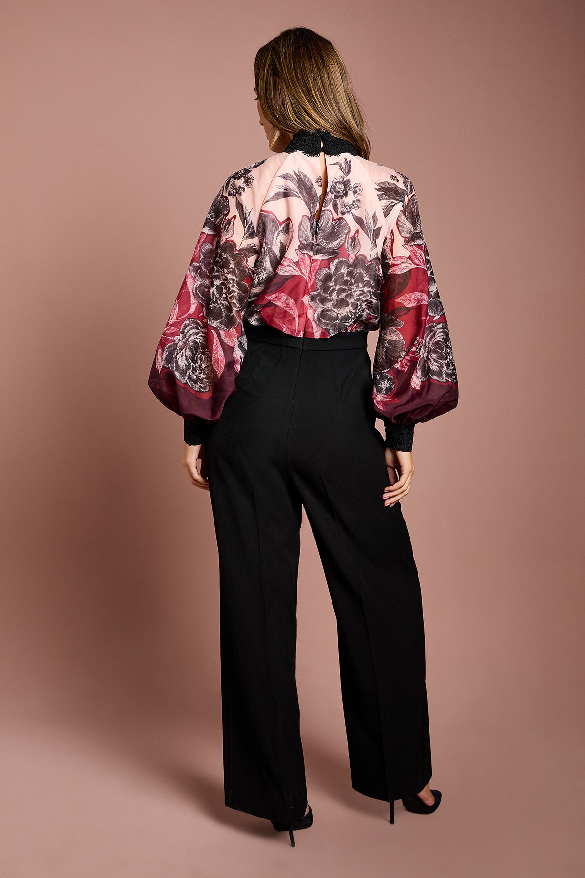 Coast Printed Organza Long Sleeve Jumpsuit Black image 4