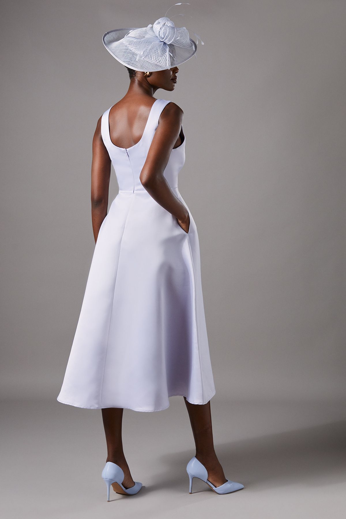 Coast V Neck Bow Detail Midi Dress Blue image 3