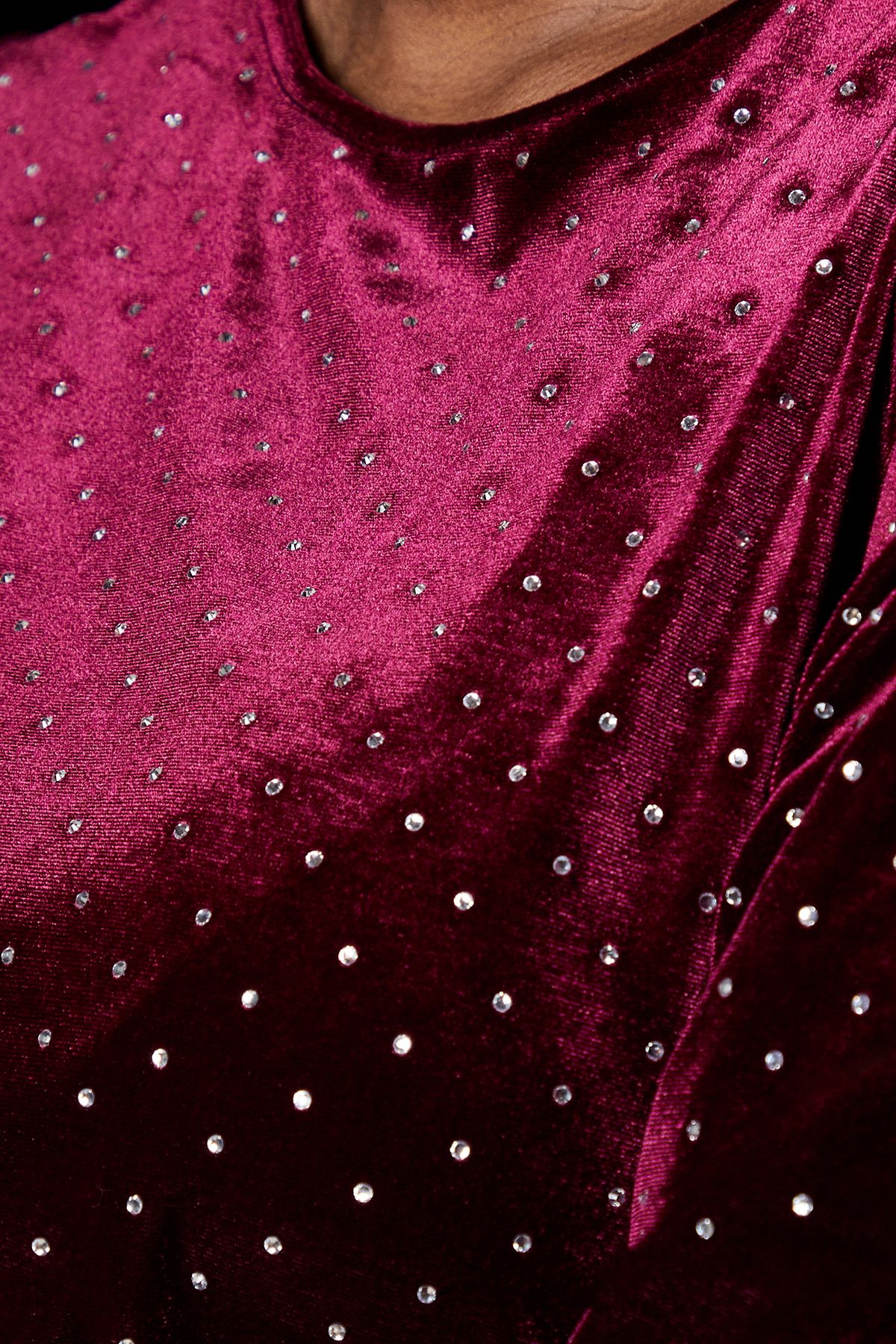 Dorothy Perkins Curve Bow Back Swing Mini Dress Velvet Diamante Berry image 5