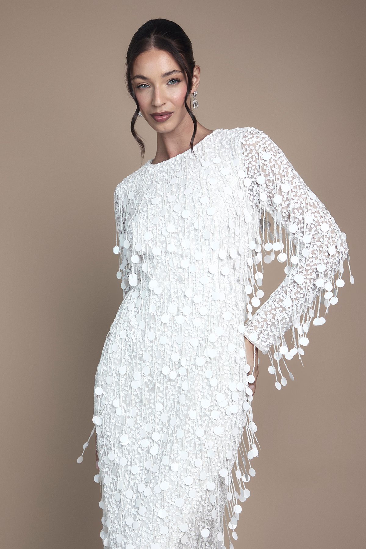 Coast Sequin Long Sleeve Midi Wedding Dress Ivory image 2