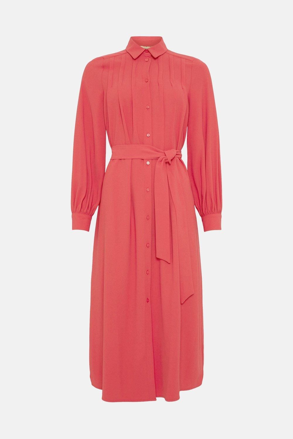 Oasis Petite Crepe Pin-tuck Belted Shirt Dress Pink image 4