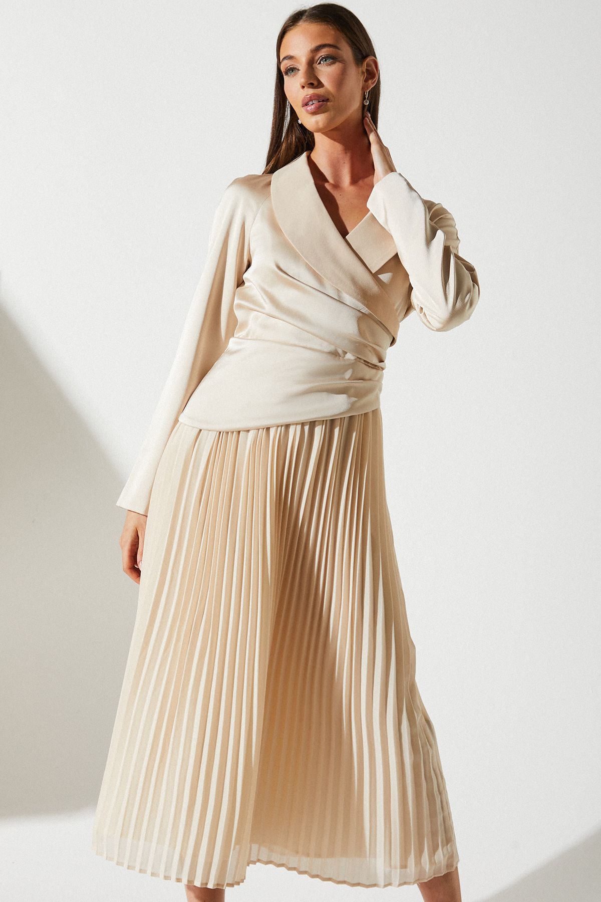 Coast Tailored Pleat Skirt Midi Dress Champagne image 2