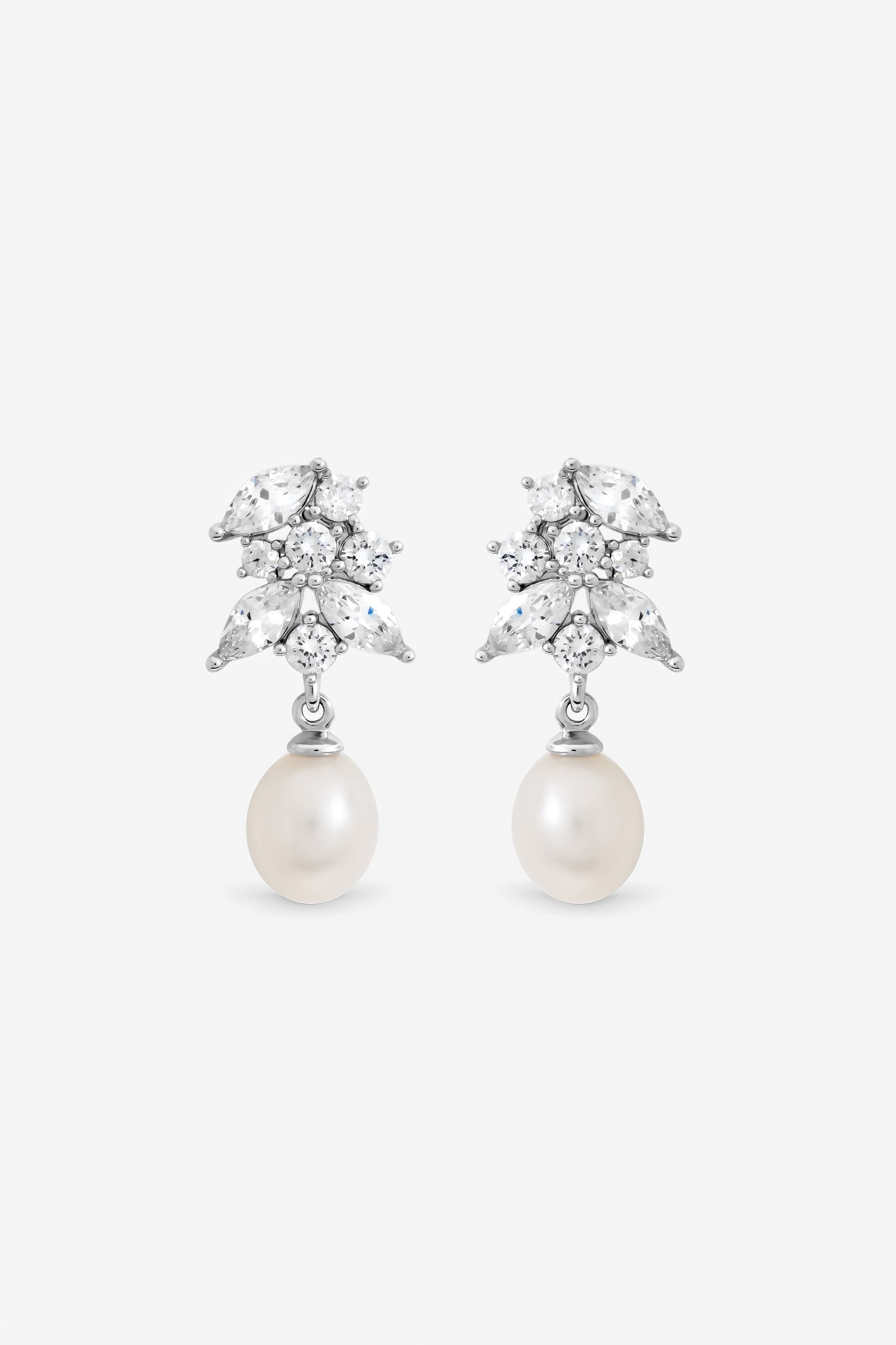 Jon Richard Rhodium Plated Crystal and Freshwater Pearl Earrings