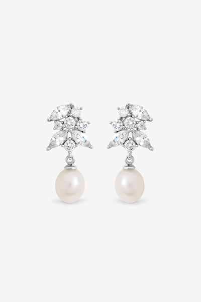 Jon Richard Rhodium Plated Crystal and Freshwater Pearl Earrings