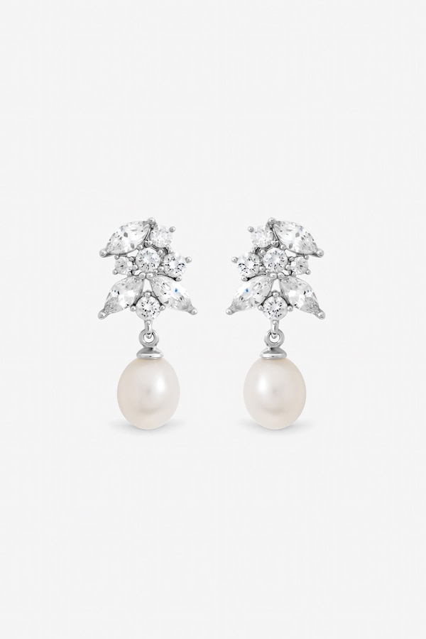 Jon Richard Rhodium Plated Crystal and Freshwater Pearl Earrings