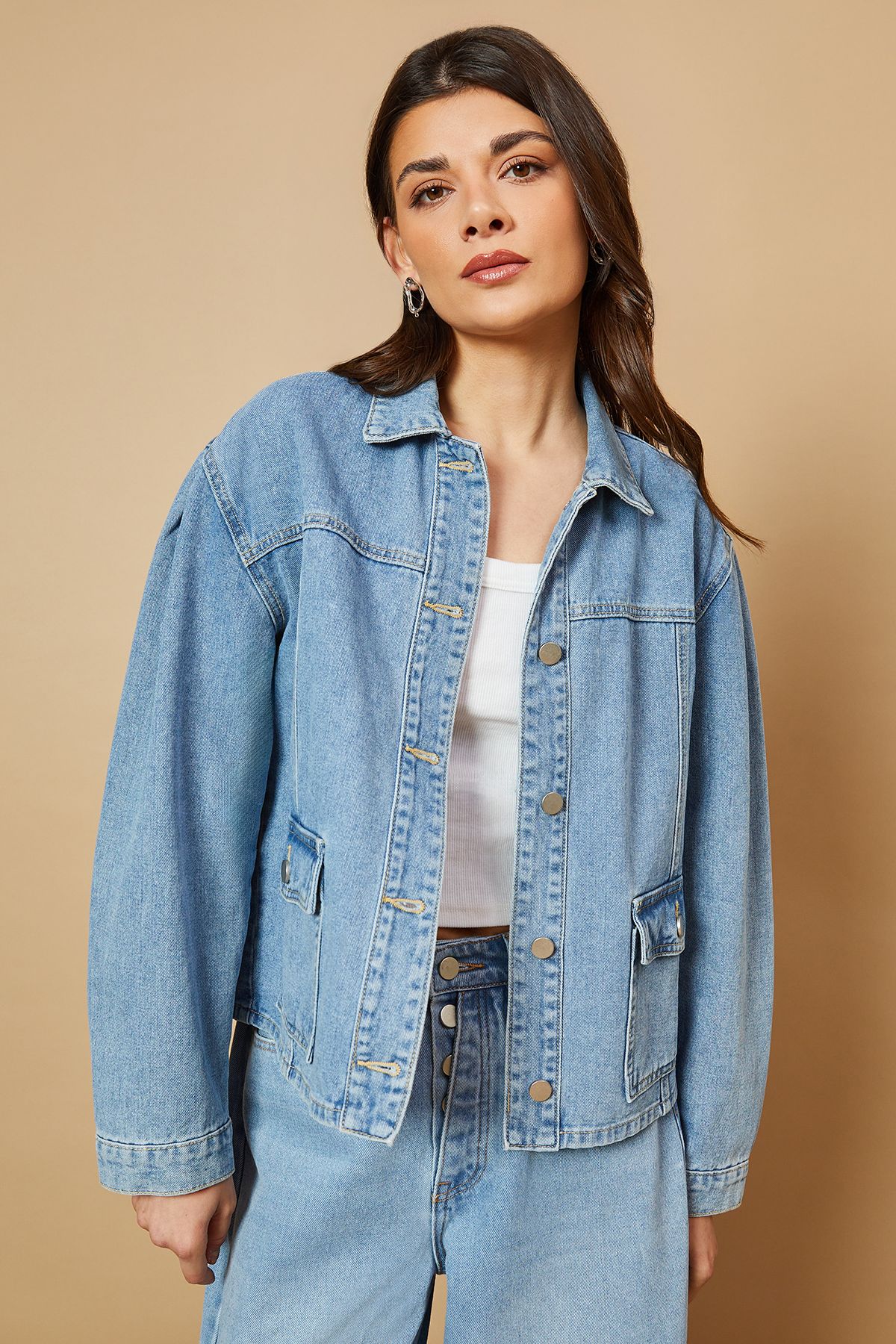 Oasis Denim Jacket With Patch Pockets Light Wash image 1