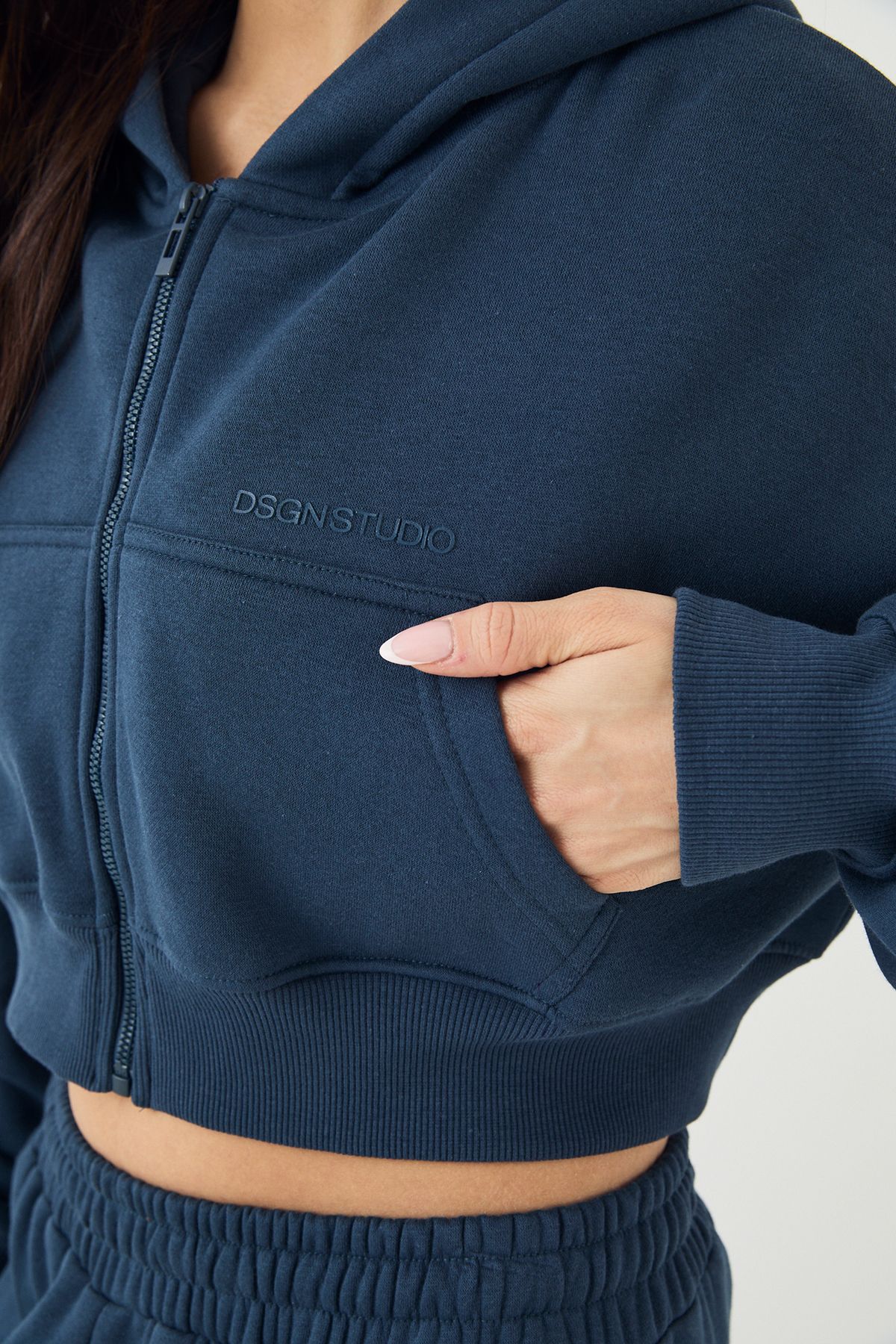 DSGN Studio DSGN Studio Boxy Crop Zip Through Hoodie Indigo image 4