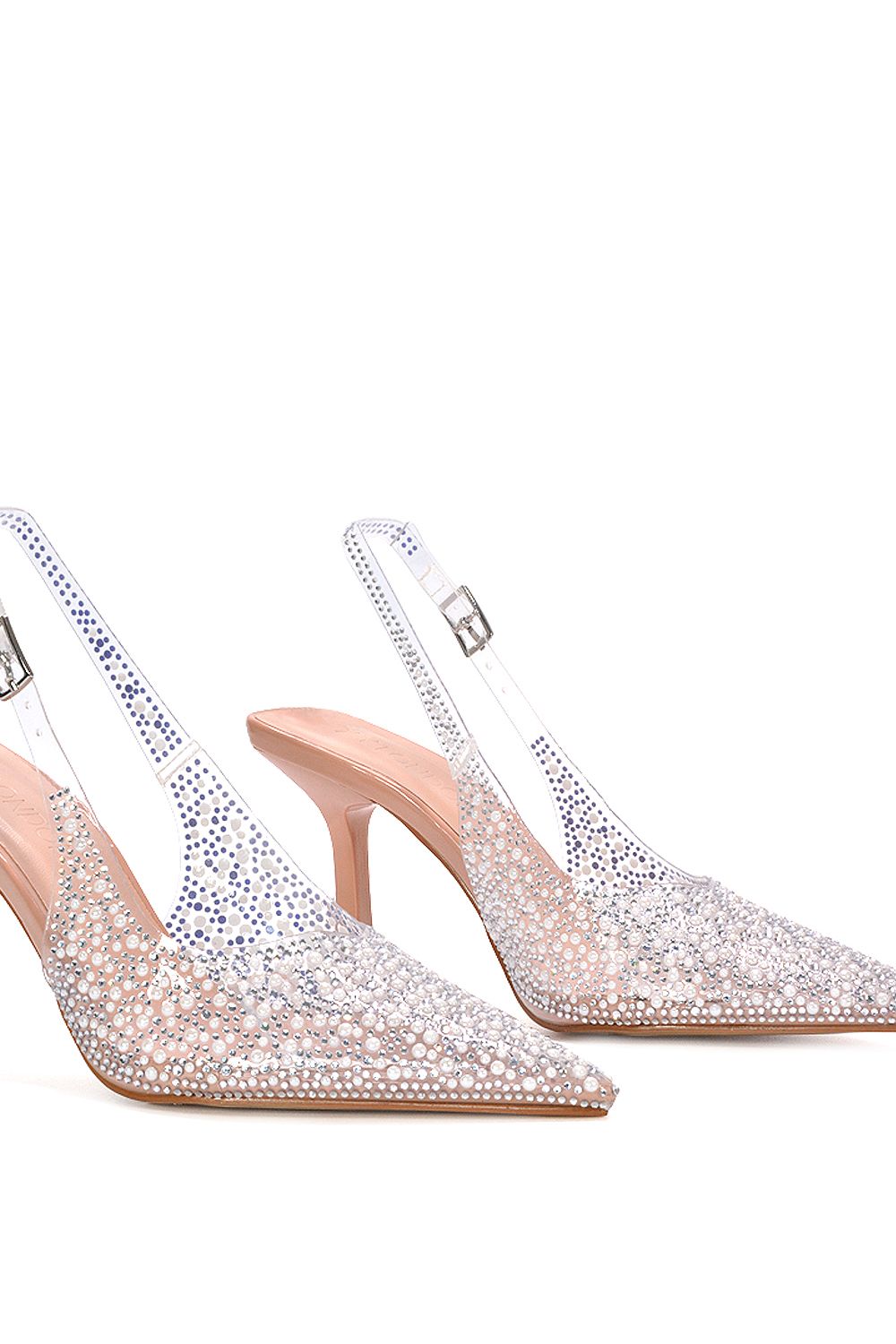 XY London 'Pauline' Pointed Toe Perspex Sparkly Slingback Stiletto High Heels image 6