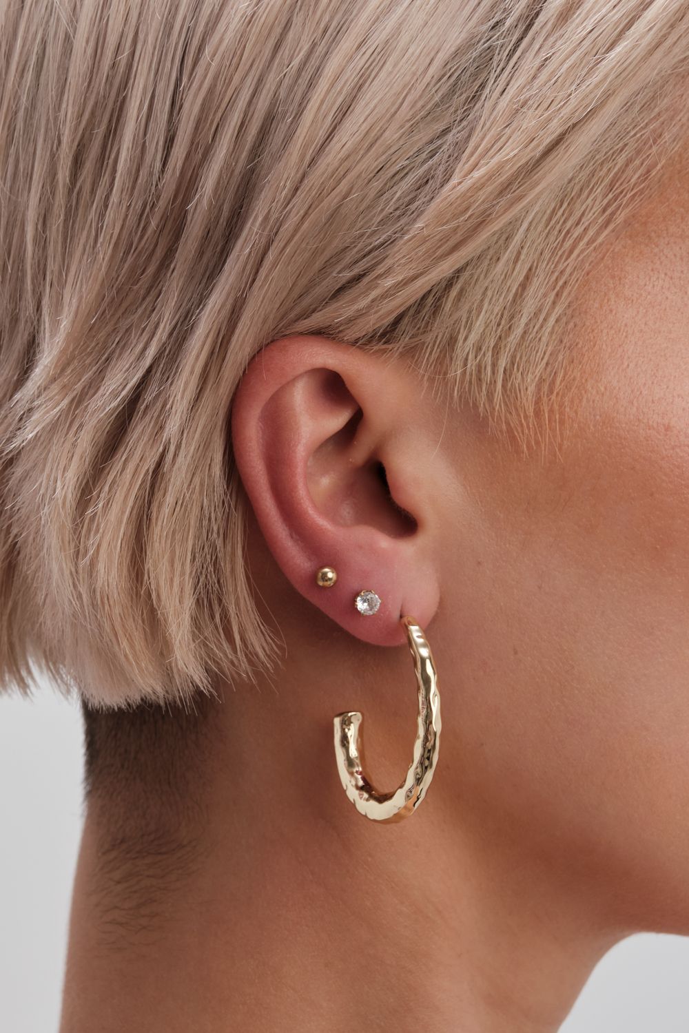 Jon Richard Jon Richard Gold Plated Hammered Stainless Steel Hoop Earrings image 3