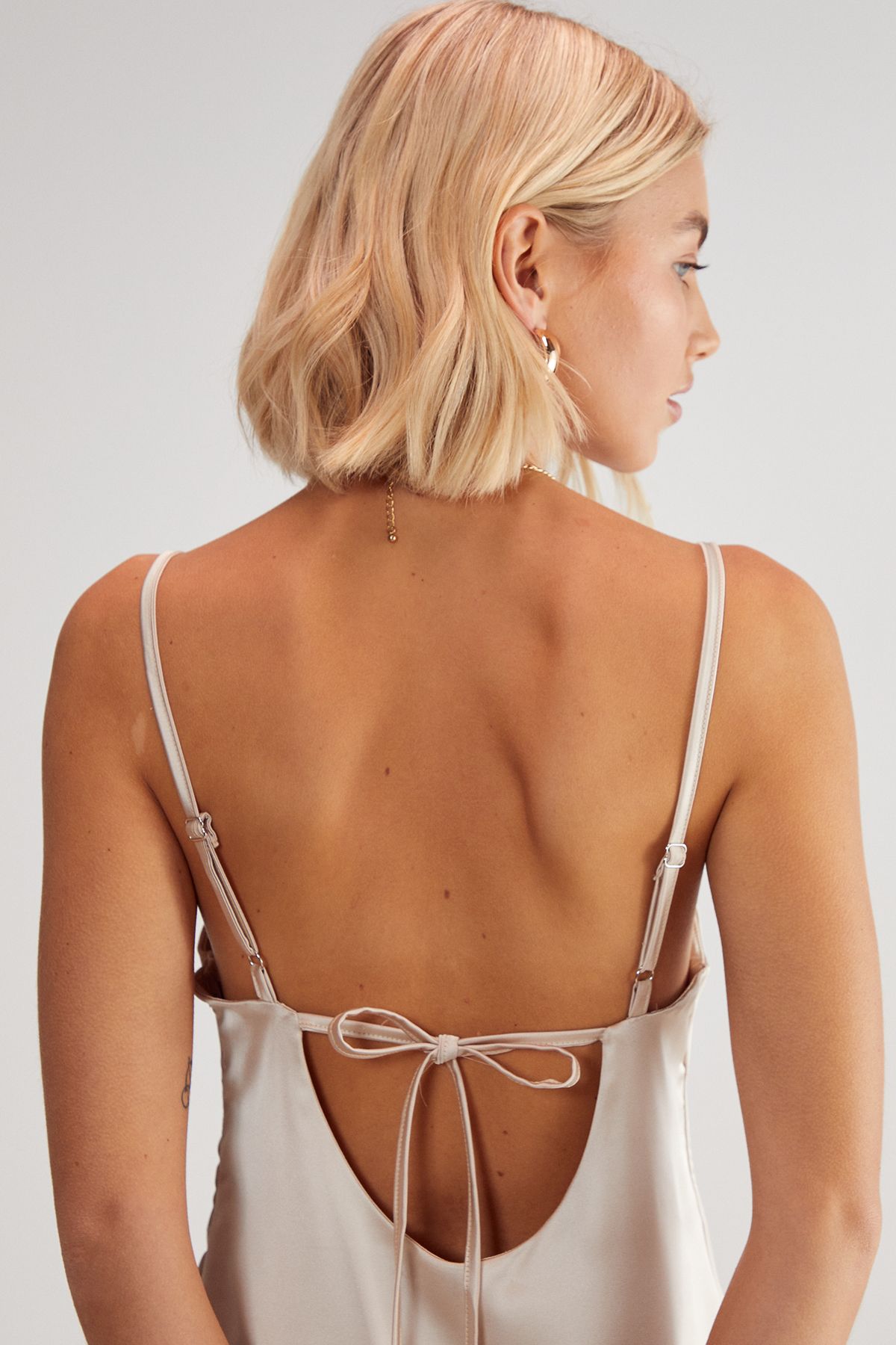 NastyGal Satin Square Neck Maxi Slip Dress Champagne image 3