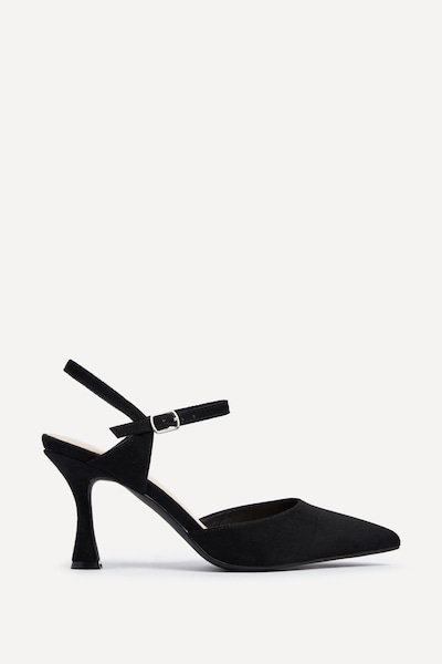 Linzi Natalia Black Faux Suede Open Back Stiletto Court Heel