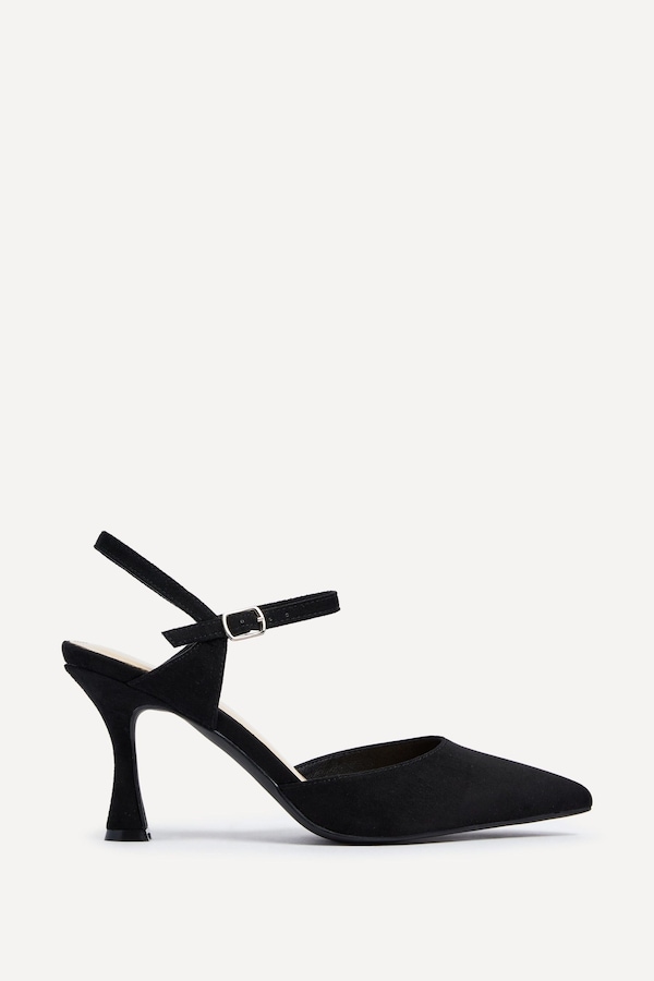 Linzi Natalia Black Faux Suede Open Back Stiletto Court Heel