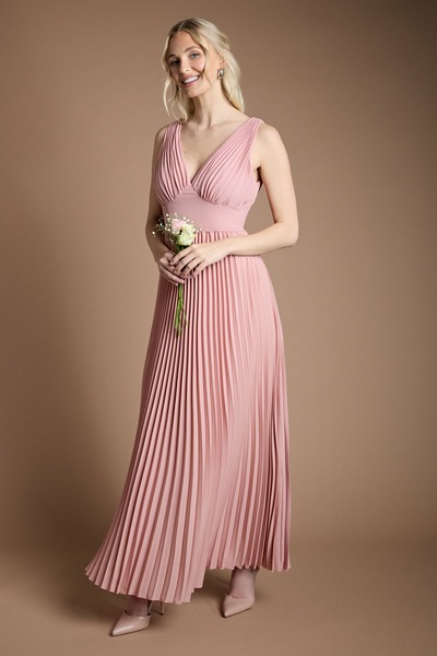 Coast Pleated Plunge Neck Maxi Bridesmaid Dress Antique Rose