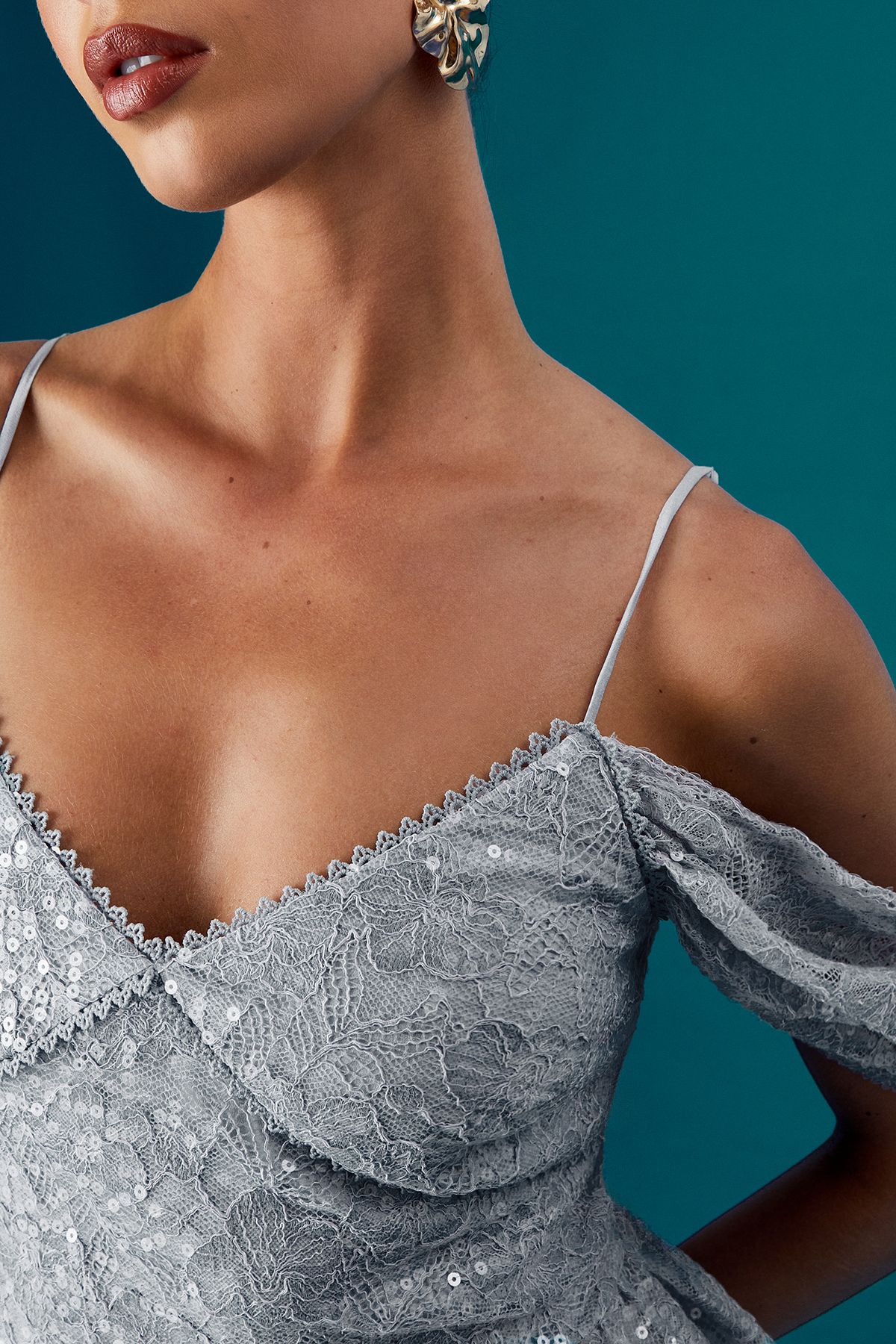 Coast Coast Muse Lace Sequin Tiered Dress Blue image 4