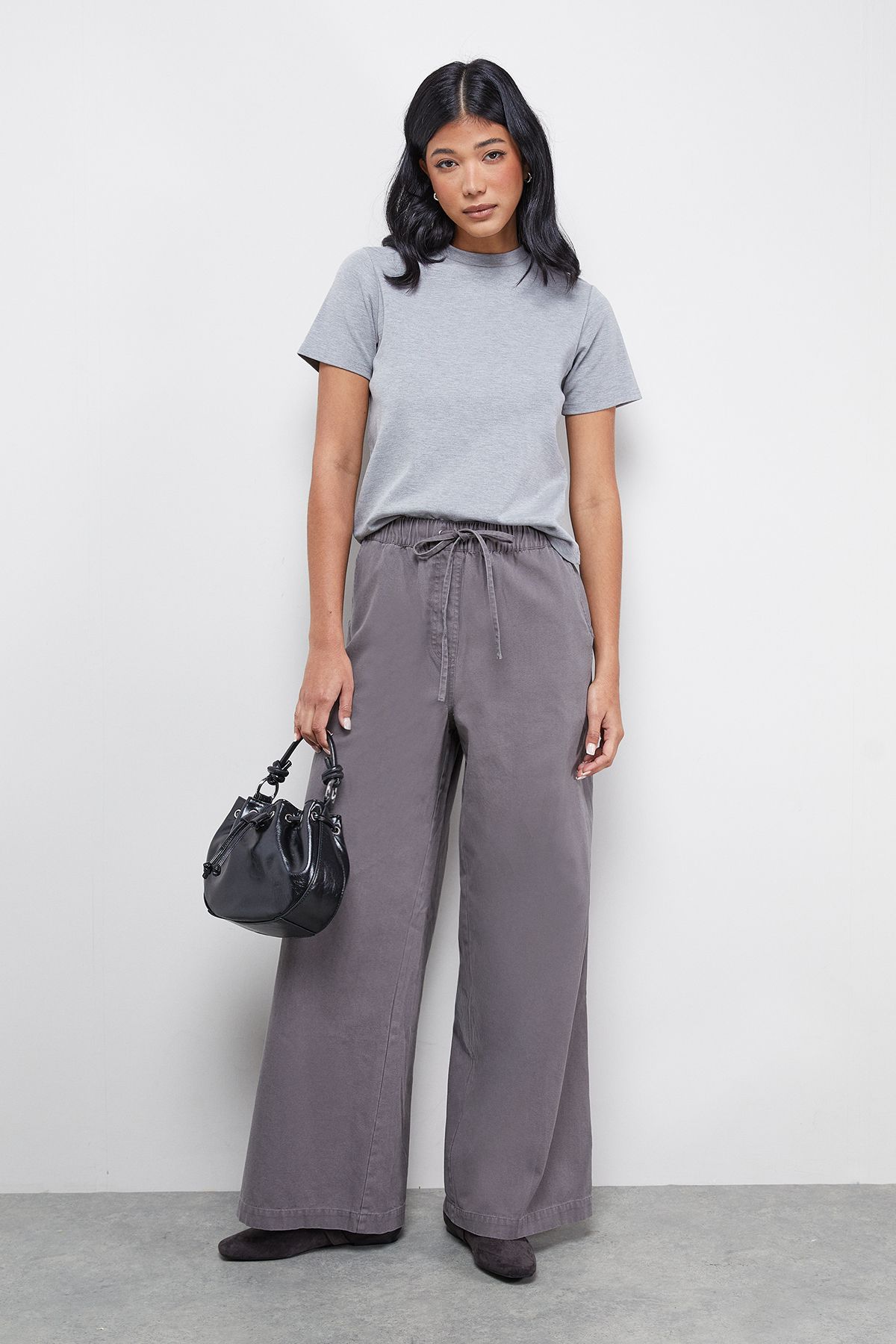Warehouse Slouchy Wide Leg Drawstring Cargo Trouser Dark Grey image 2
