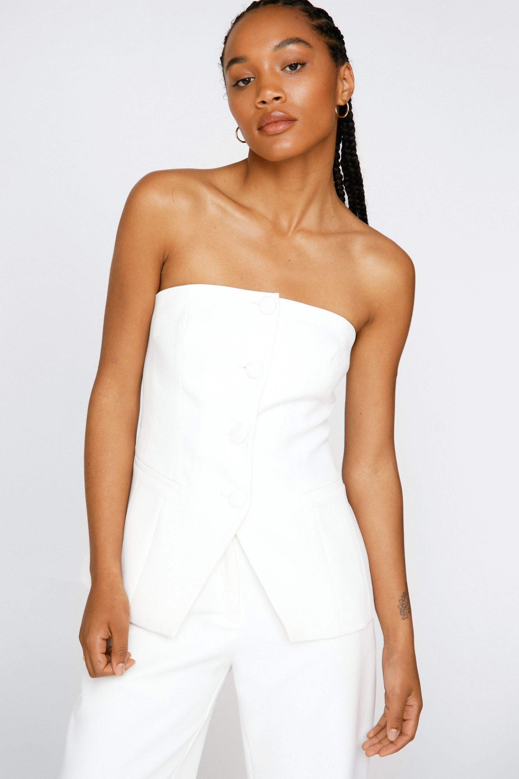NastyGal Tailored Corset Split Hem Top White image 1