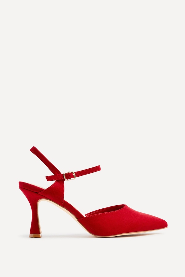 Linzi Duet Wide Fit Red Faux Suede Open Back Stiletto Court Heel