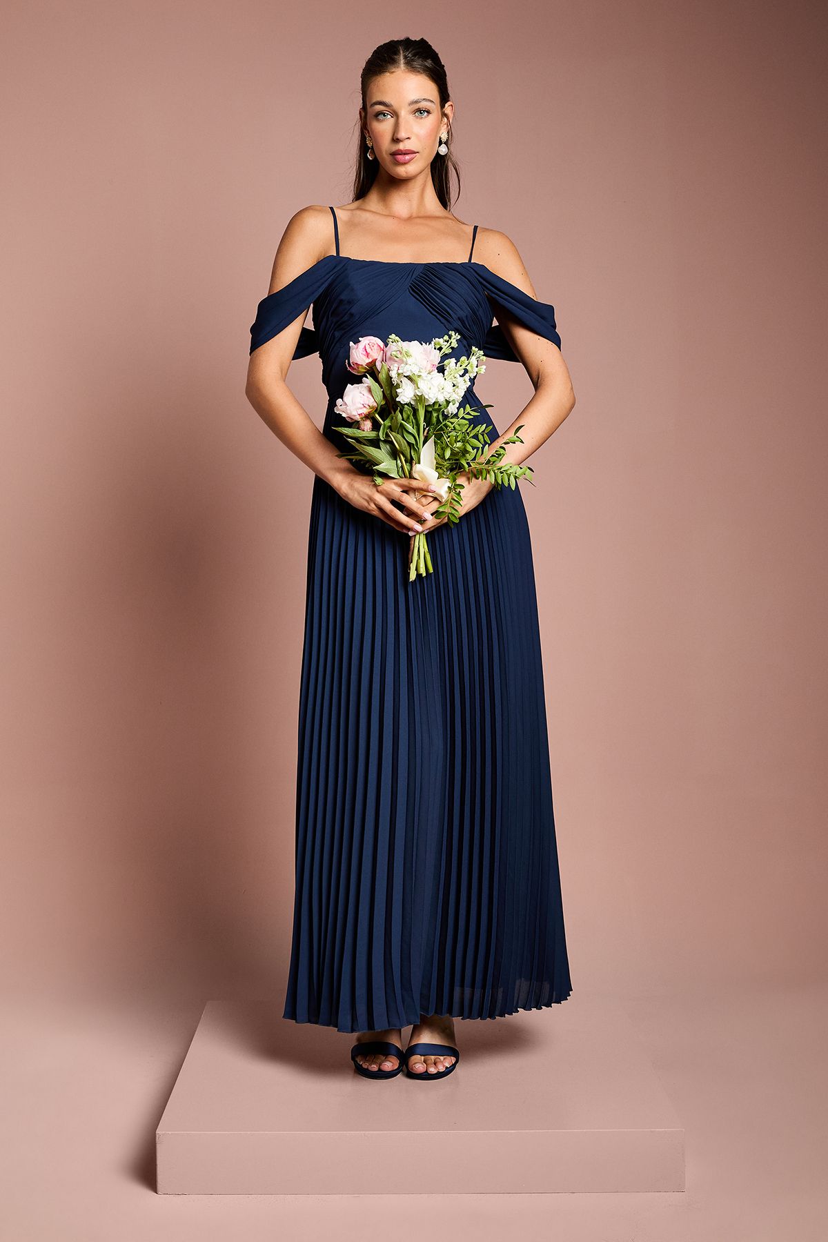 Coast Bardot Pleated Maxi Bridesmaid Dress Navy image 1