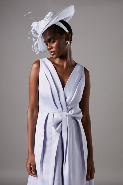 Coast Open Weave Loop And Feather Wide Brim Fascinator Ice Blue