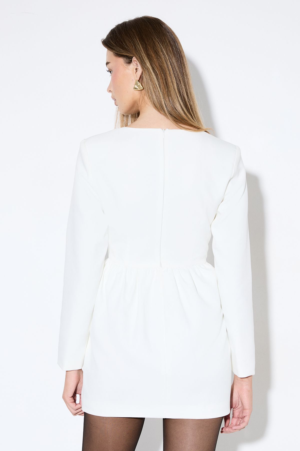 MissPap Tailored Tulip Hem Mini Dress Ivory image 3