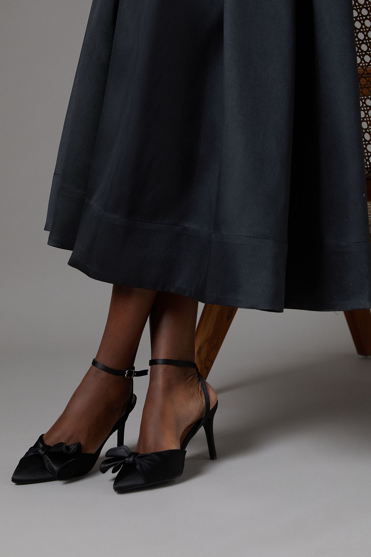 Coast Tasha Satin Ruffled Bow Pointed Stiletto Court Shoes Black image 1